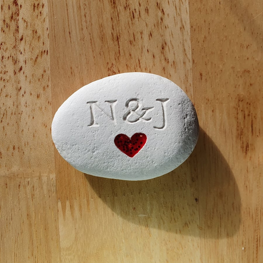 Hand Carved Stone Heart & Initials, Valentine's Day, Thoughtful Gift