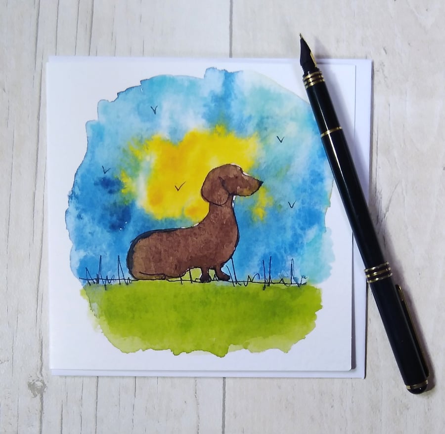 Dachshund Summer card. Dachshund greetings card. Dachshund card.