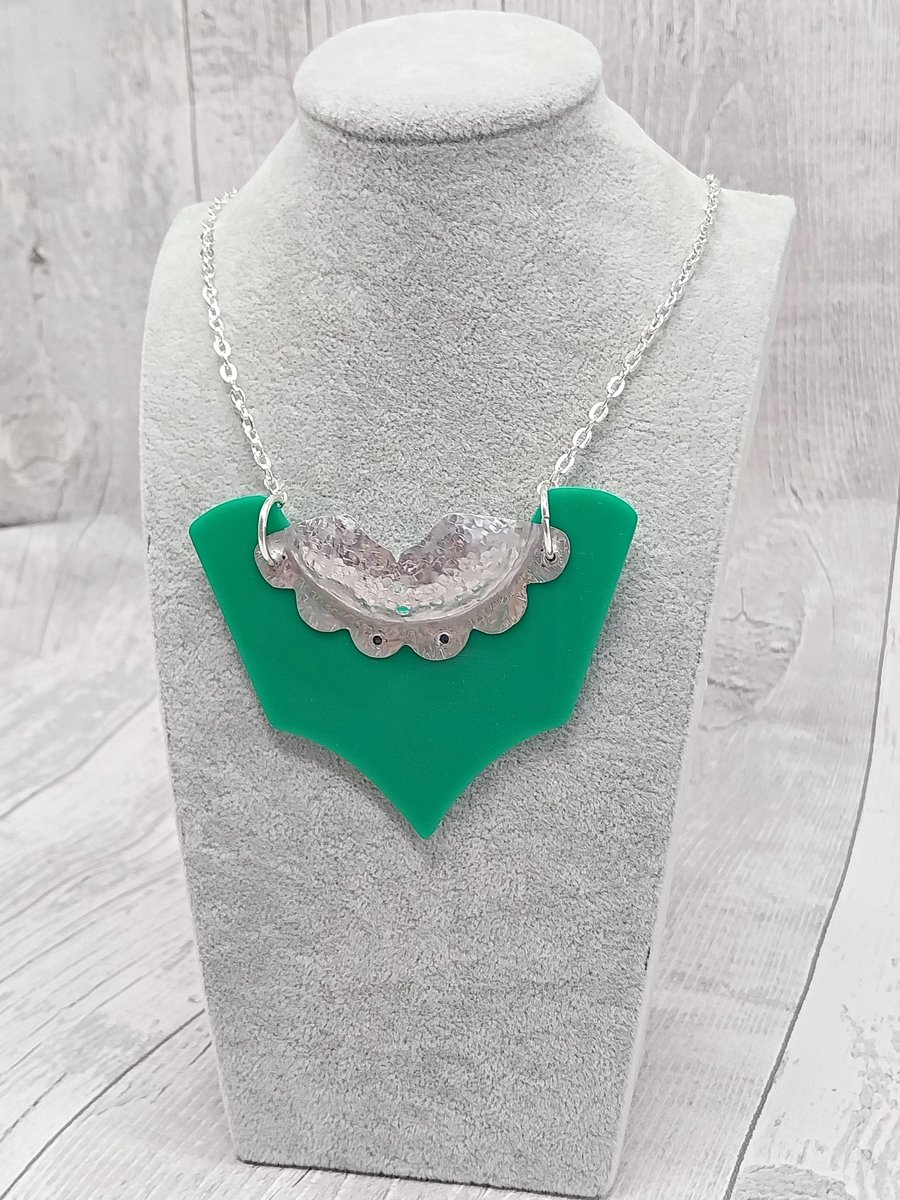 Recycled Aluminium Drink Can, Green Acrylic Shape Necklace Pendant