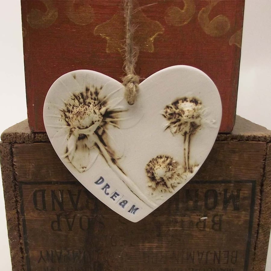 Ceramic DREAM heart decoration Pottery Valentines