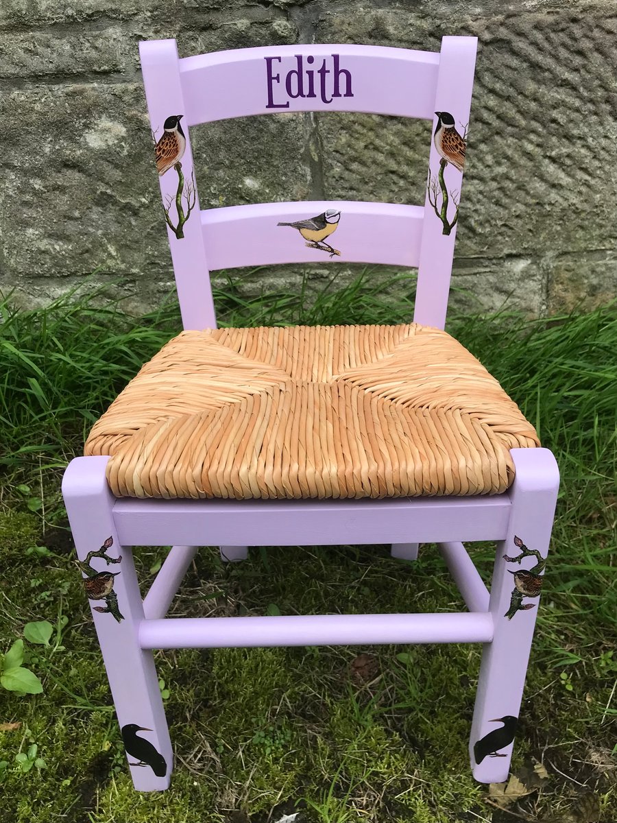 Rush seat personalised children's rocking chair - British Birds theme 