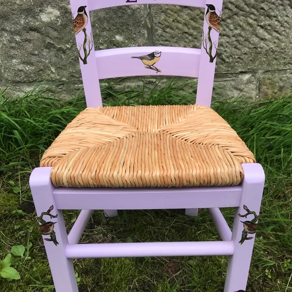 Rush seat personalised children's rocking chair - British Birds theme 