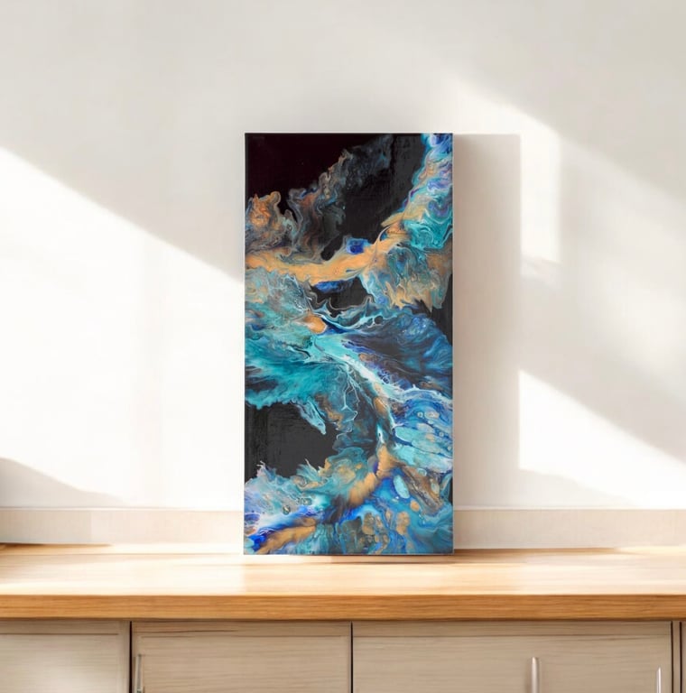 Abstract blue flow fluid acrylic canvas 