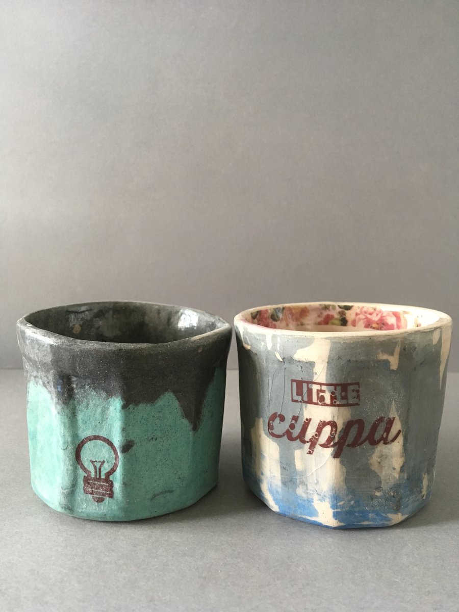 2 x Ceramic beakers. Tea light holder.Candle cup. Light bulb. Espresso cup.