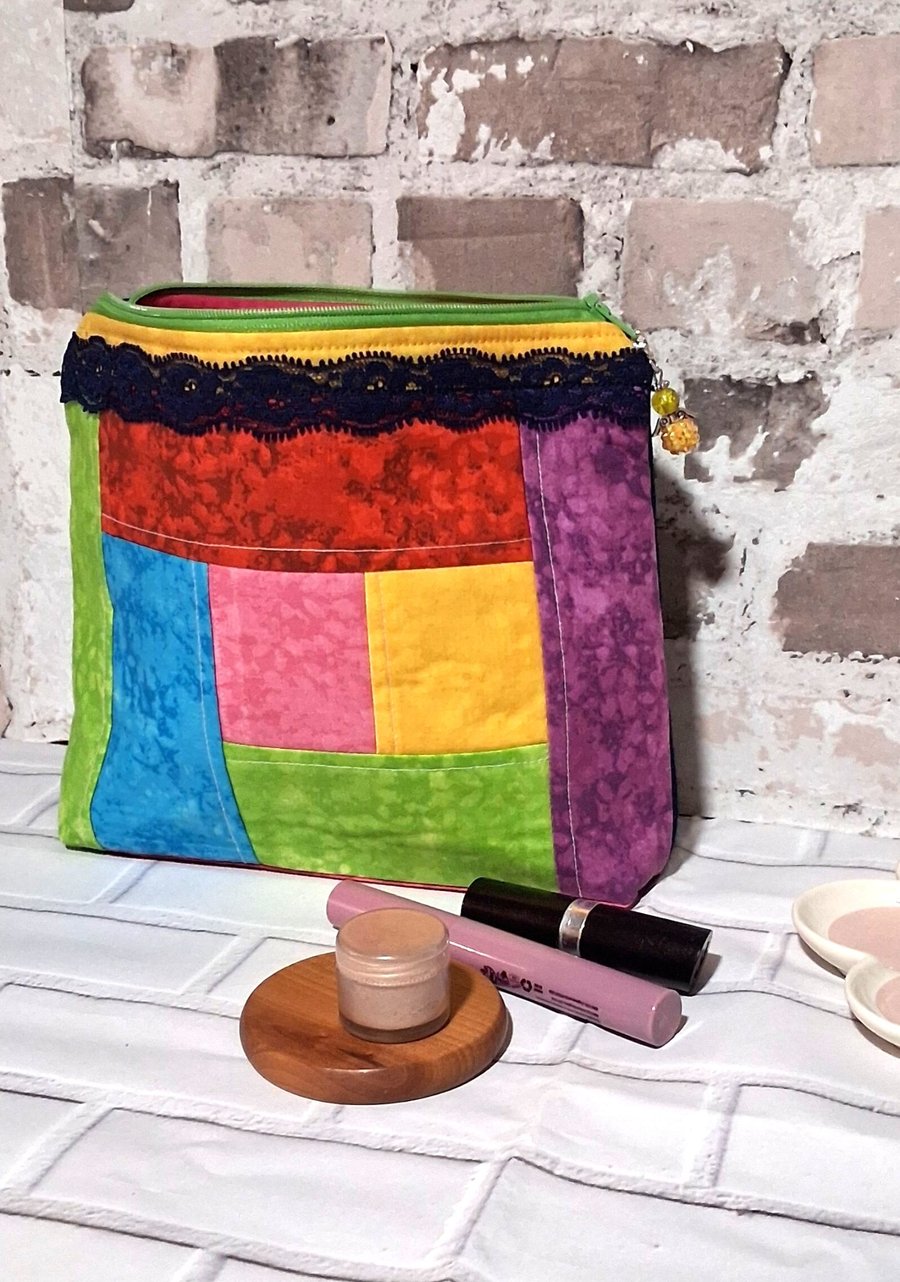 Image of PATCHWORK AND DENIM COSMETIC BAG