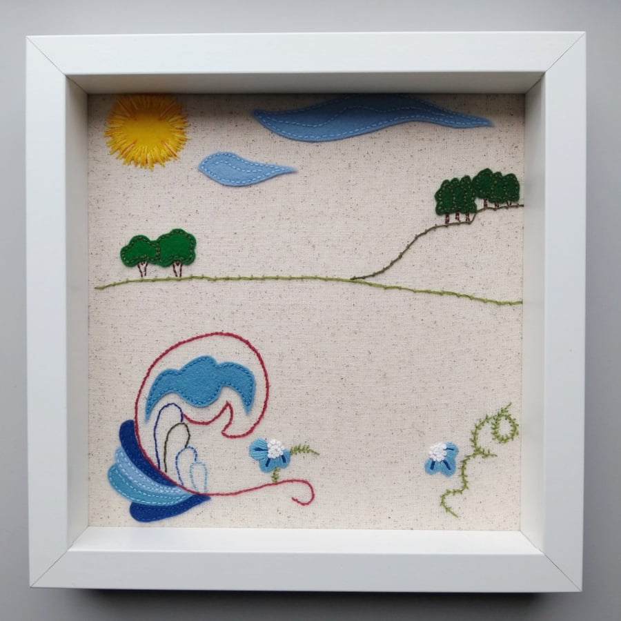 Embroidered and applique landscape picture