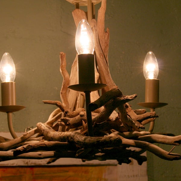 Driftwood chandelier, Drift wood light fitting, three light version