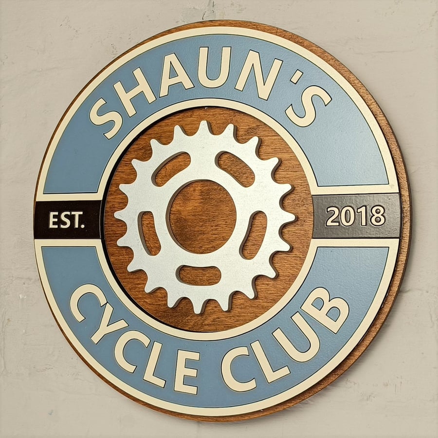 Personalised large round wooden retro style cycling sign