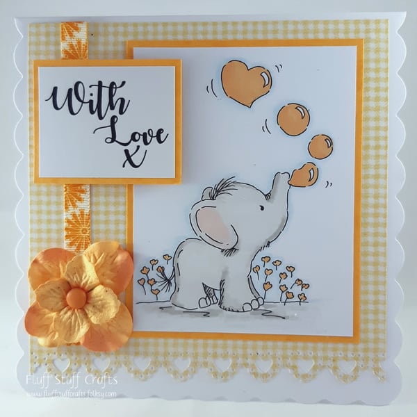 Handmade 'With Love' card - cute elephant