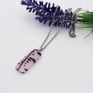 Handmade Light Pink and Black Fused Glass Pendant with Stainless Steel Chain