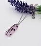 Handmade Light Pink and Black Fused Glass Pendant with Stainless Steel Chain