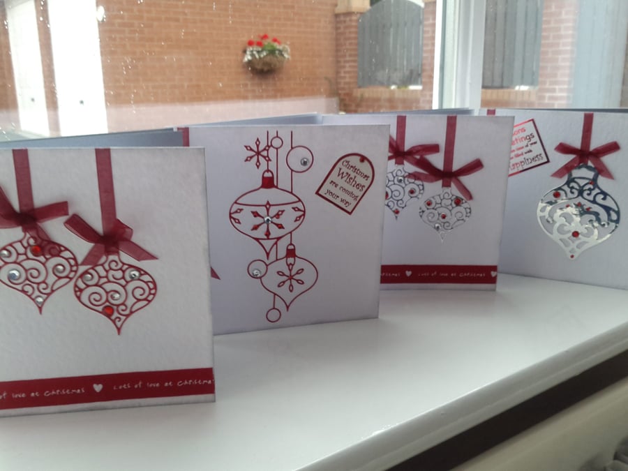 Pack of 4 assorted bauble Christmas cards