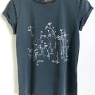 Wild Meadow Flowers stonewash organic cotton denim blue womens printed T shirt 