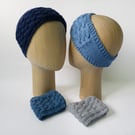 Navy or Blue Hand Knitted Headband Ear Warmer