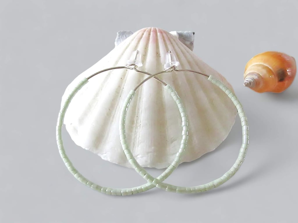 Plain Pastel Mint Green Boho Hoops Fashion Earrings - Select Size