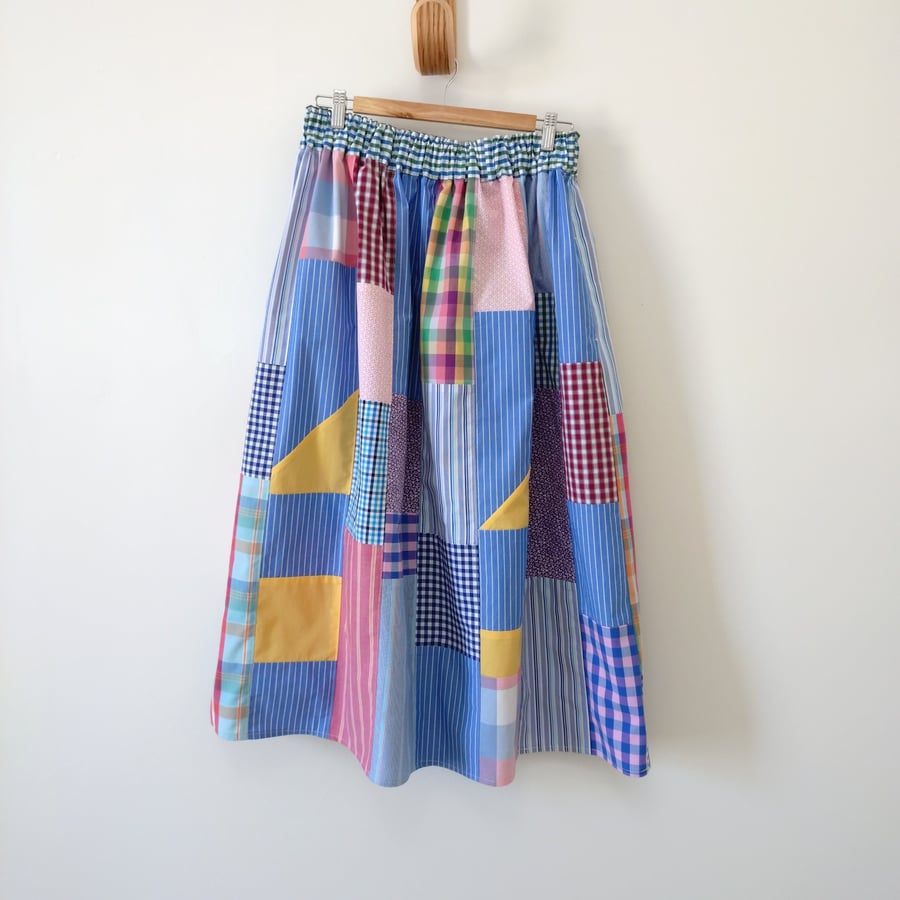 Upcycled Cotton Patchwork Skirt, Elasticated Waist Gathered Skirt