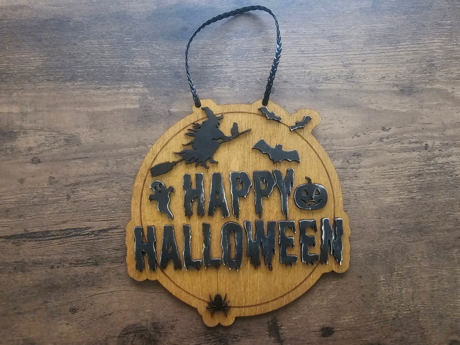 HAPPY HALLOWEEN handmade wooden 3D hanging decoration sign - One of a Kind 