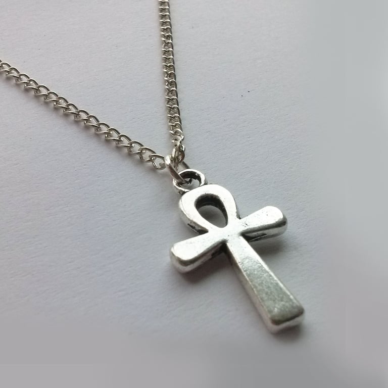 Ankh Cross Crux Chain Necklace Silver Plate 