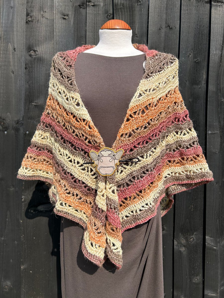 Autumn Colours Alpaca  Triangle Lace Handmade Shawl Wrap Scarf