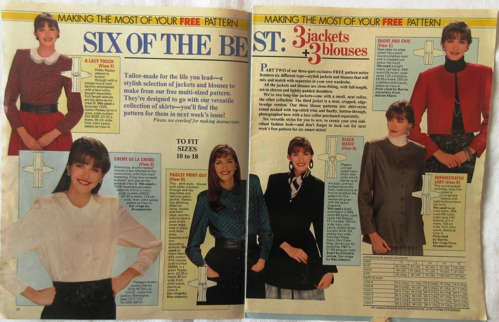 A multi-size sewing pattern for women's jackets and blouses (Woman's Weekly)