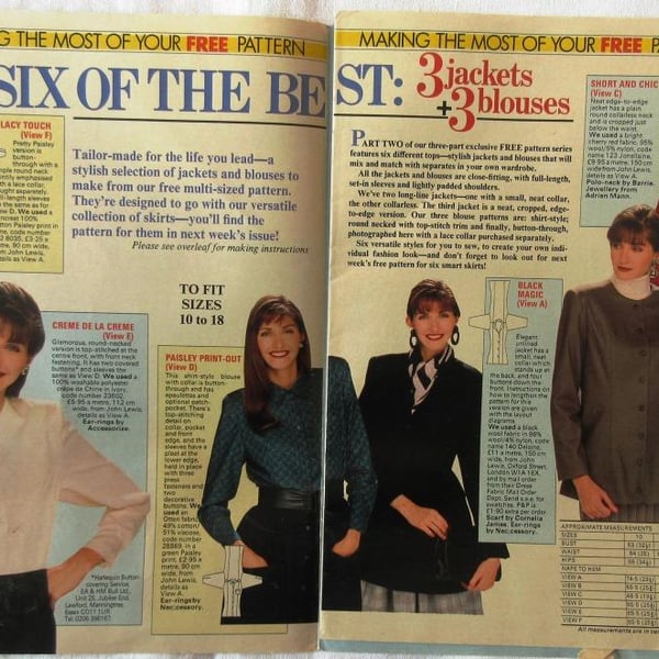A multi-size sewing pattern for women's jackets and blouses (Woman's Weekly)