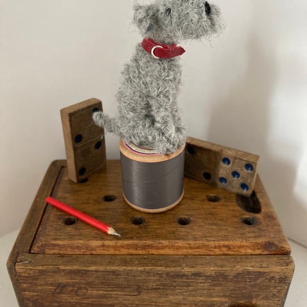 Terrier on Vintage Cotton Reel - Wilfred