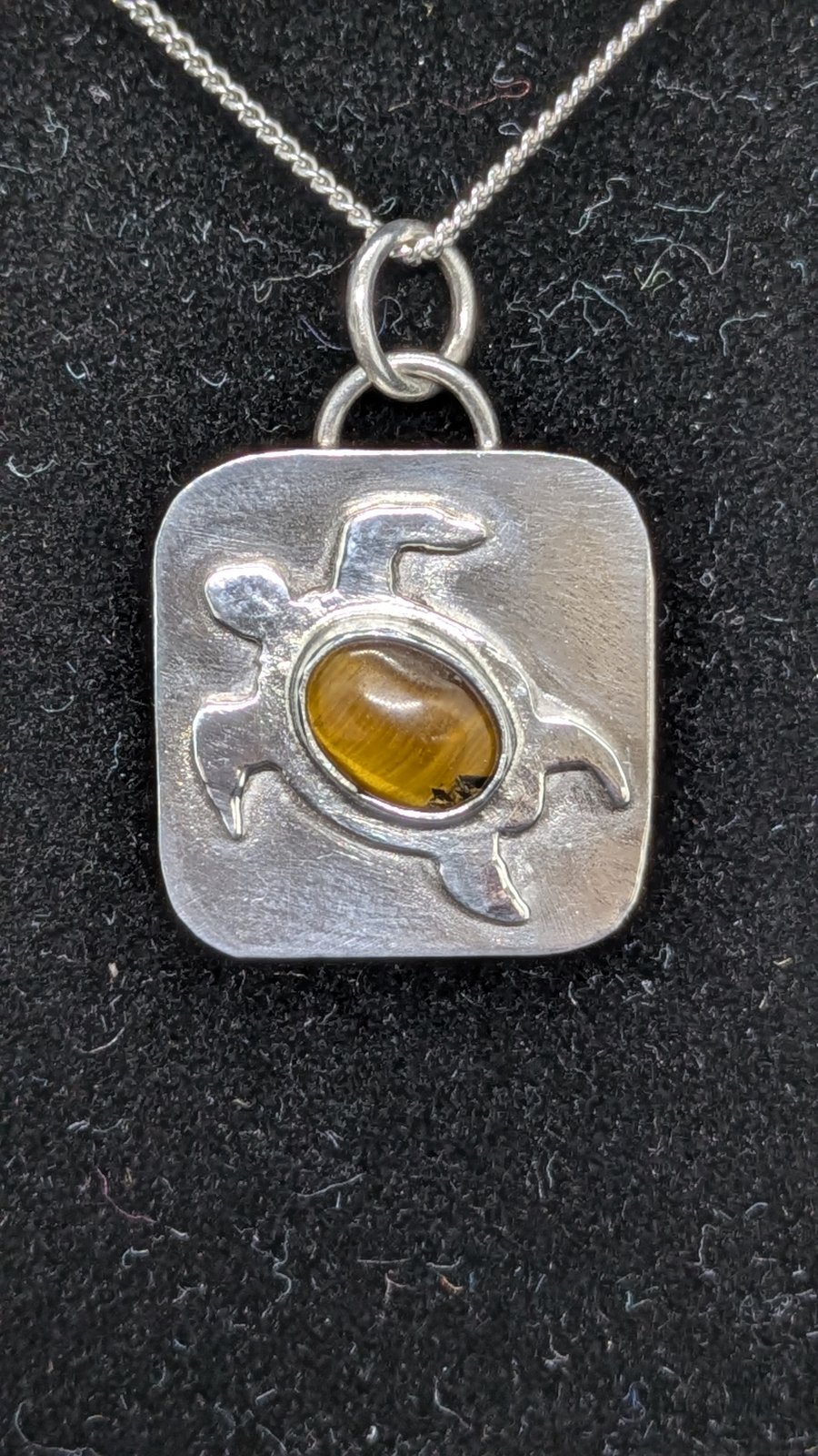 Silver turtle pendant, Silver pendant with Tigers Eye, Sea themed jewellery