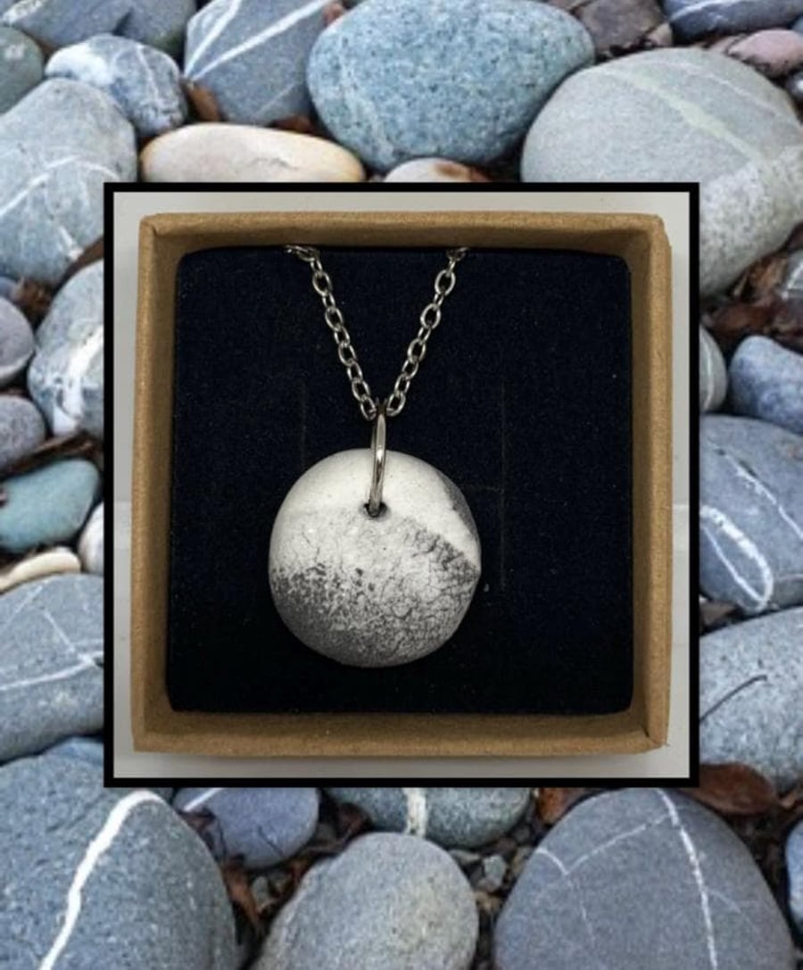 Beach stone lightweight clay pendant necklace
