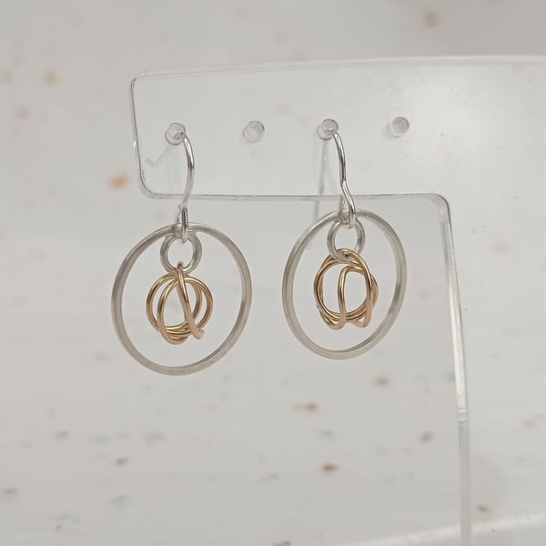 sterling silver circle & gold filled wire earrings - handmade drop earrings
