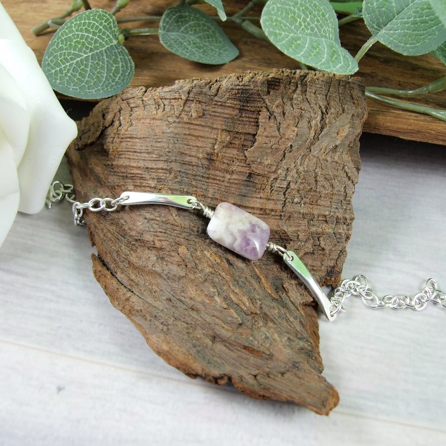 Sterling Silver and Amethyst Bracelet. Adjustable Fit