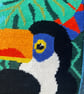 Toucan tapestry cushion cover with vintage wool and pompoms - Image 6