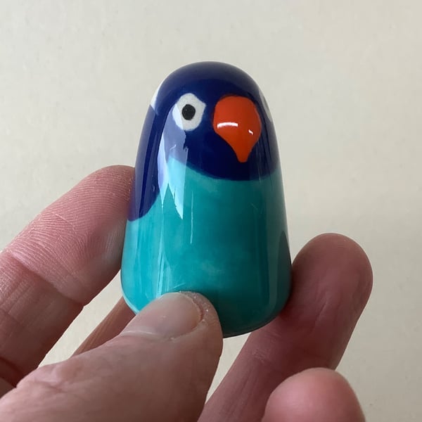 Small Wheel Thrown and Hand-Painted Ceramic Lovebird (4.5cm x 3.5cm)