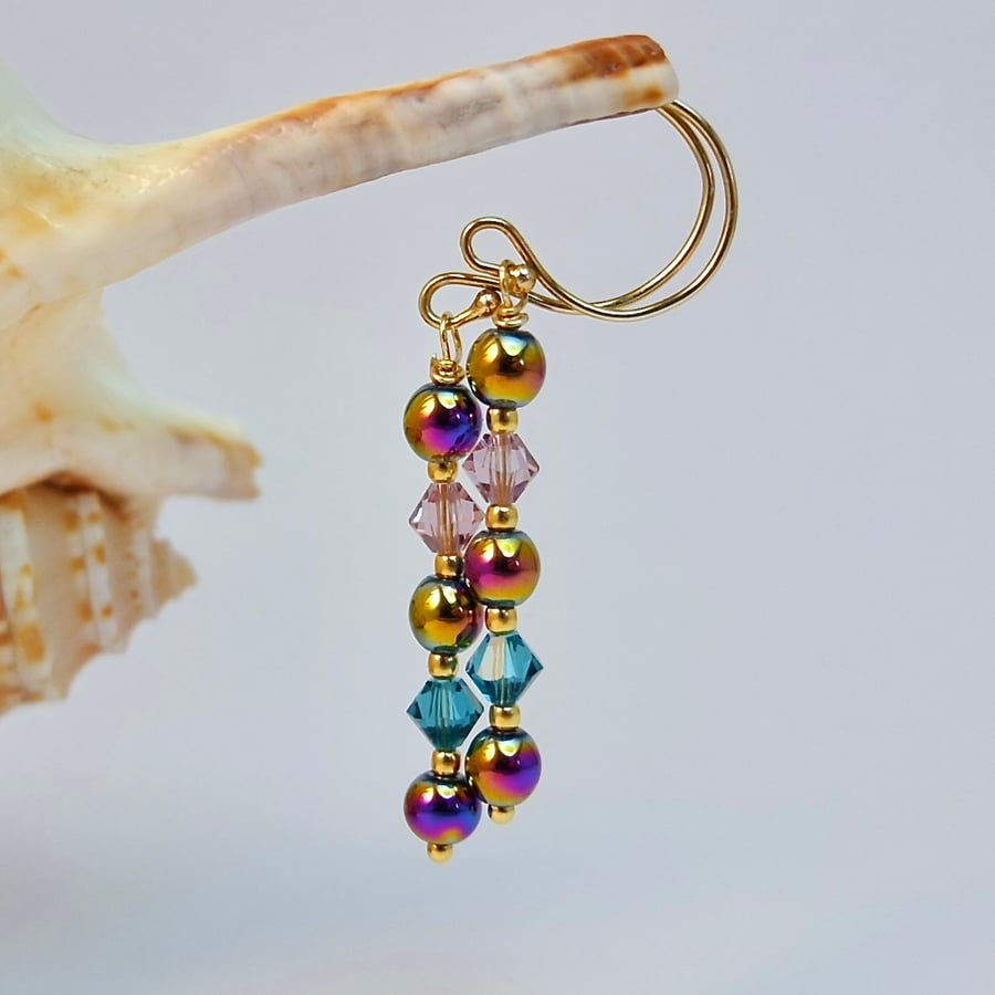 Rainbow Hematite & Crystal Earrings, Birthday, Anniversary, Gifts For Her