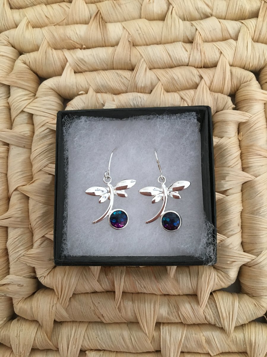 Handcrafted Tri-Coloured Dragonfly Earrings