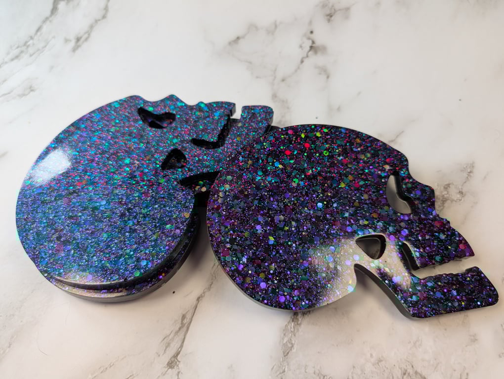 Resin Skull Coaster Set – Galaxy Glitter (Set of 4)