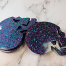 Resin Skull Coaster Set – Galaxy Glitter (Set of 4)