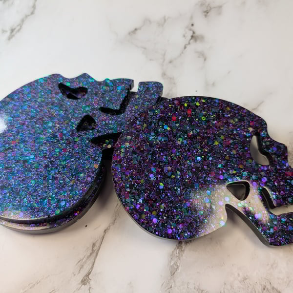Resin Skull Coaster Set – Galaxy Glitter (Set of 4)