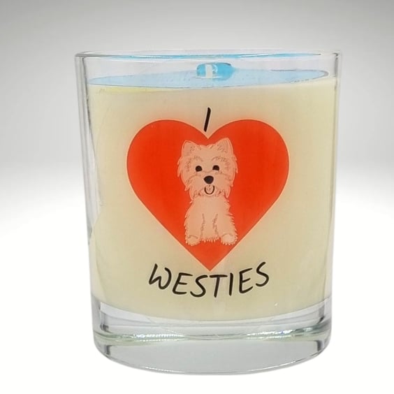 Scented Candle in Glass I Love Westies 30cl Plant Wax Blend Dog Lover Gift