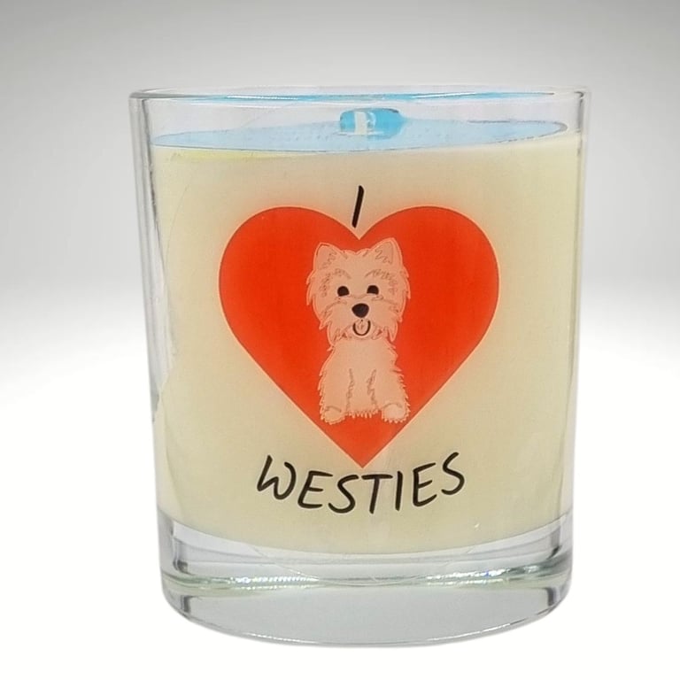 Scented Candle in Glass I Love Westies 30cl Wax Blend Dog Lover Gift