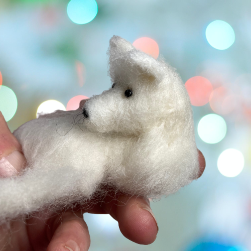 White long haired dog, needle felted