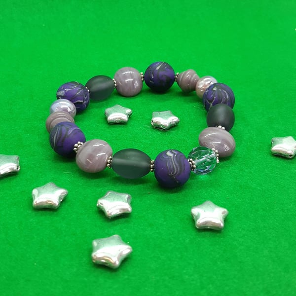Sparkly purple and lilac polymer clay bracelet