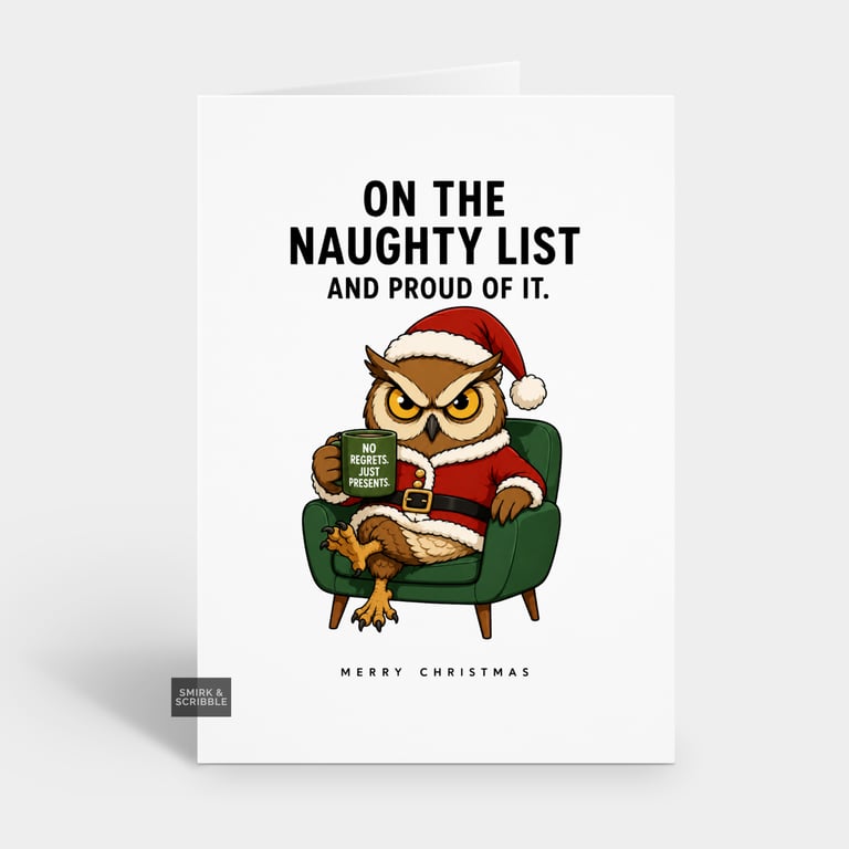 Funny Christmas Card - Owl In Armchair