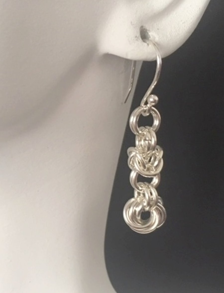 Sterling Silver Mobius Chainmail Earrings, 925 Silver Love Knot Earrings