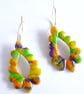 Tropical Hoop Polymer Clay Earrings with Gold Leaf, Stainless Steel Dangles - Image 4