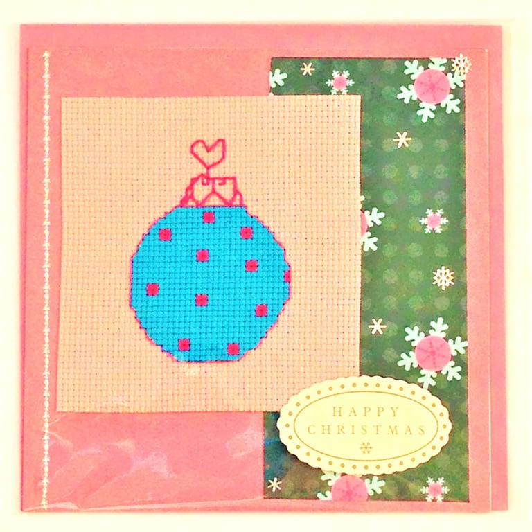 Christmas Bauble decoration Cross stitch Card