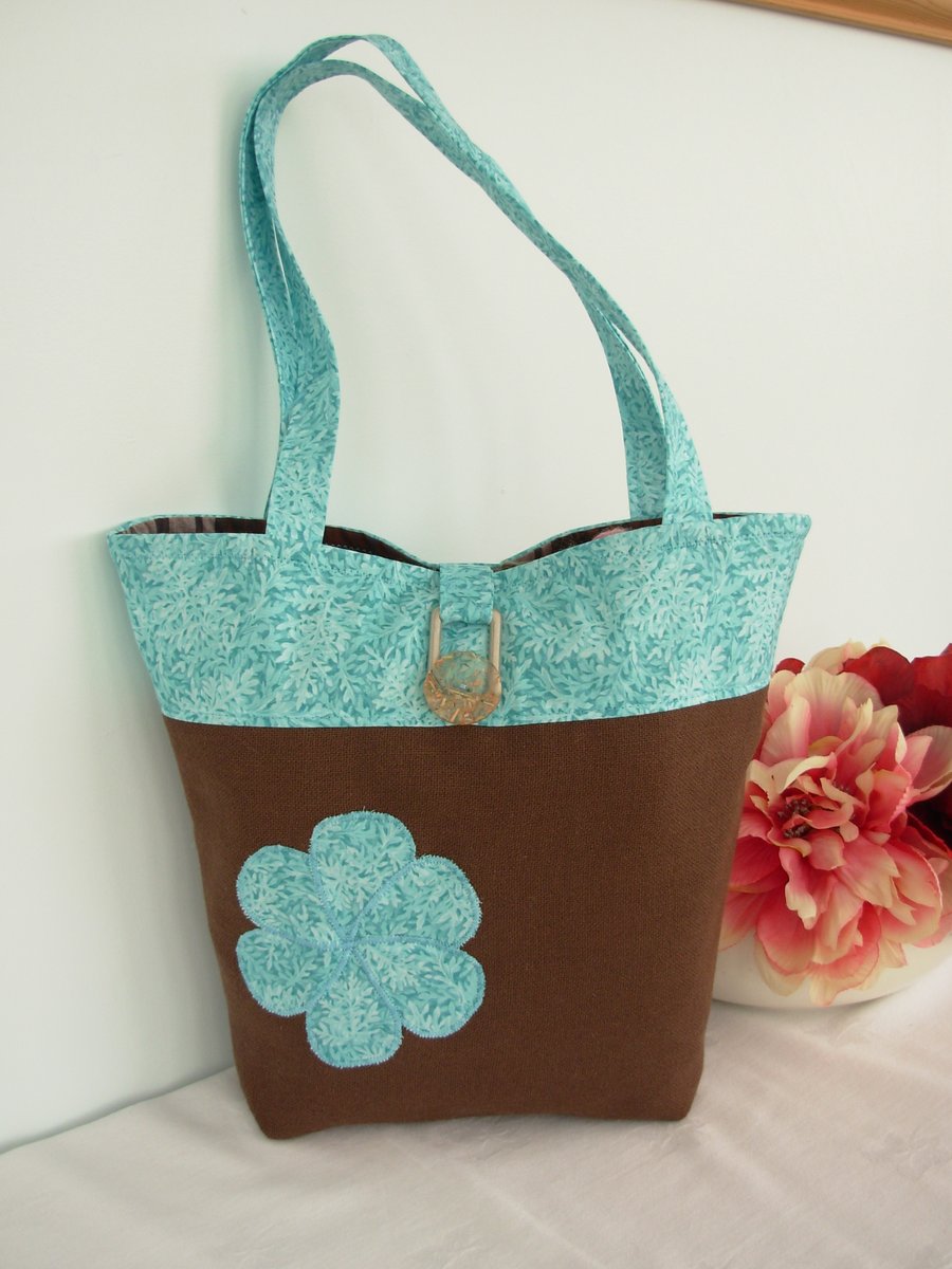  Tote Bag  Chocolate and Turquoise