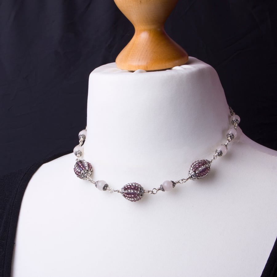 Rose Quartz gemstone and beaded bead necklace