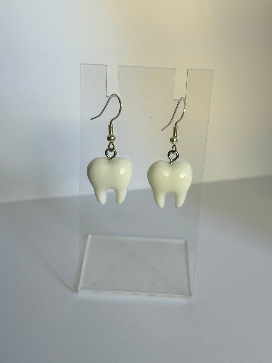 Tooth drop down dangly earrings 