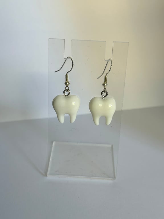 Tooth drop down dangly earrings 