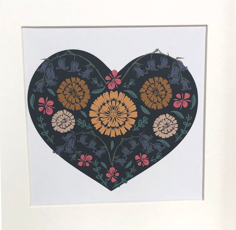 Small Square 'Floral heart' wall art print